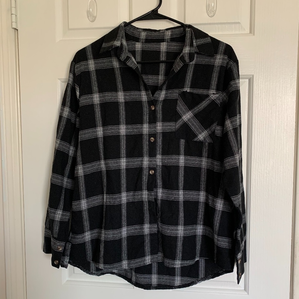 Flannel Style Long Sleeve Button Up Shirt